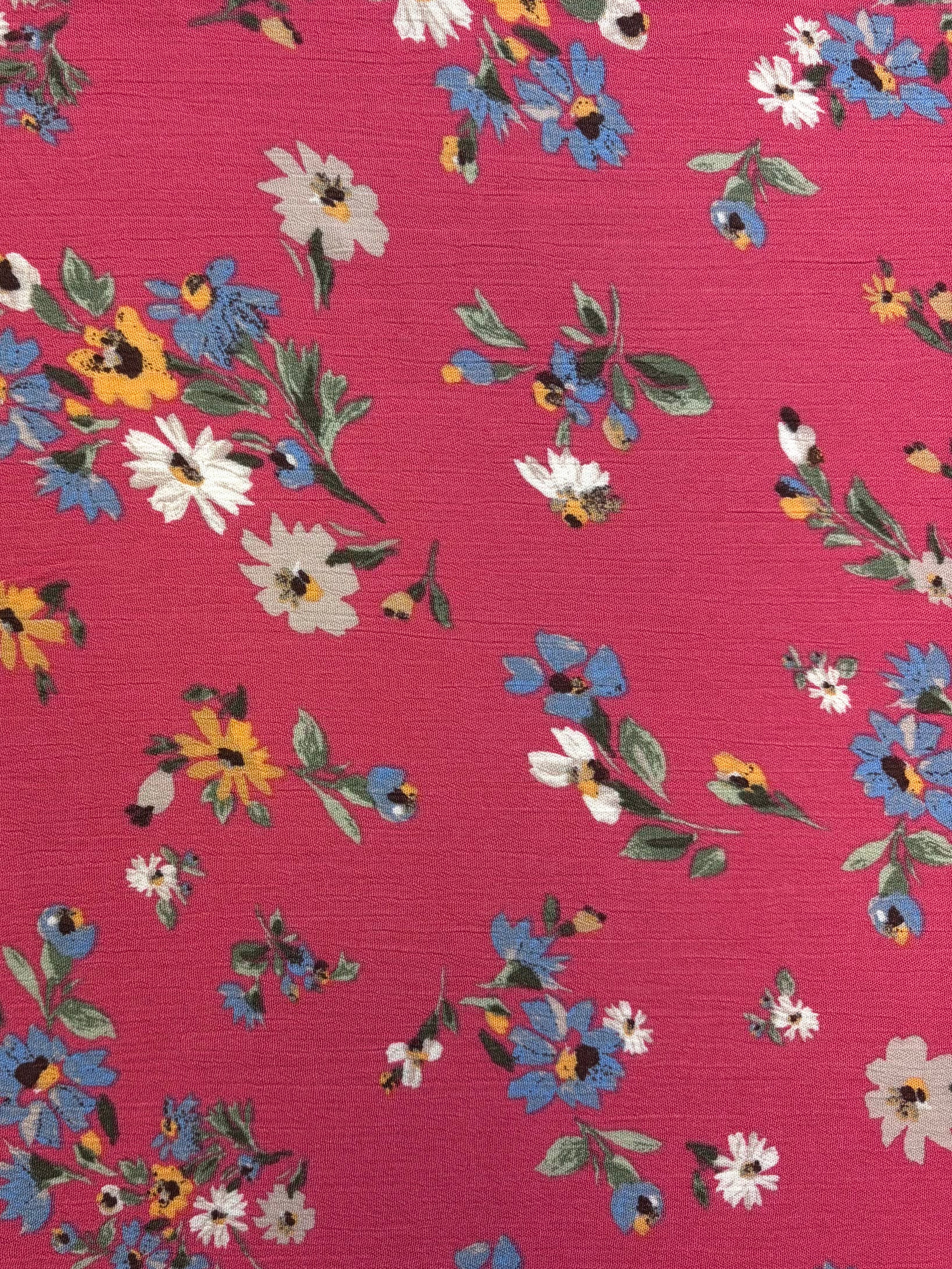 Coral Flowers on Hot Pink  | Rayon Crinkle