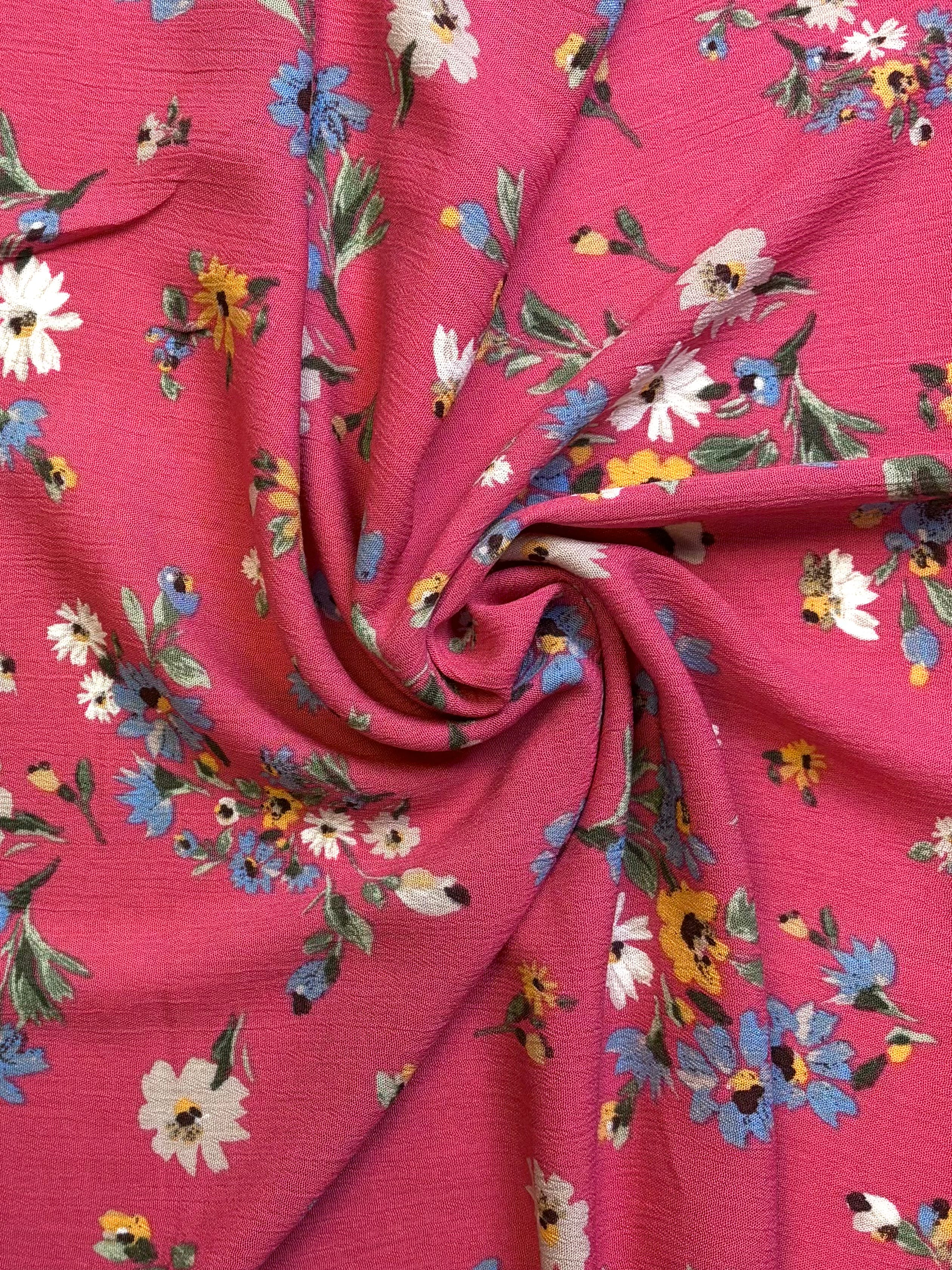 Coral Flowers on Hot Pink  | Rayon Crinkle