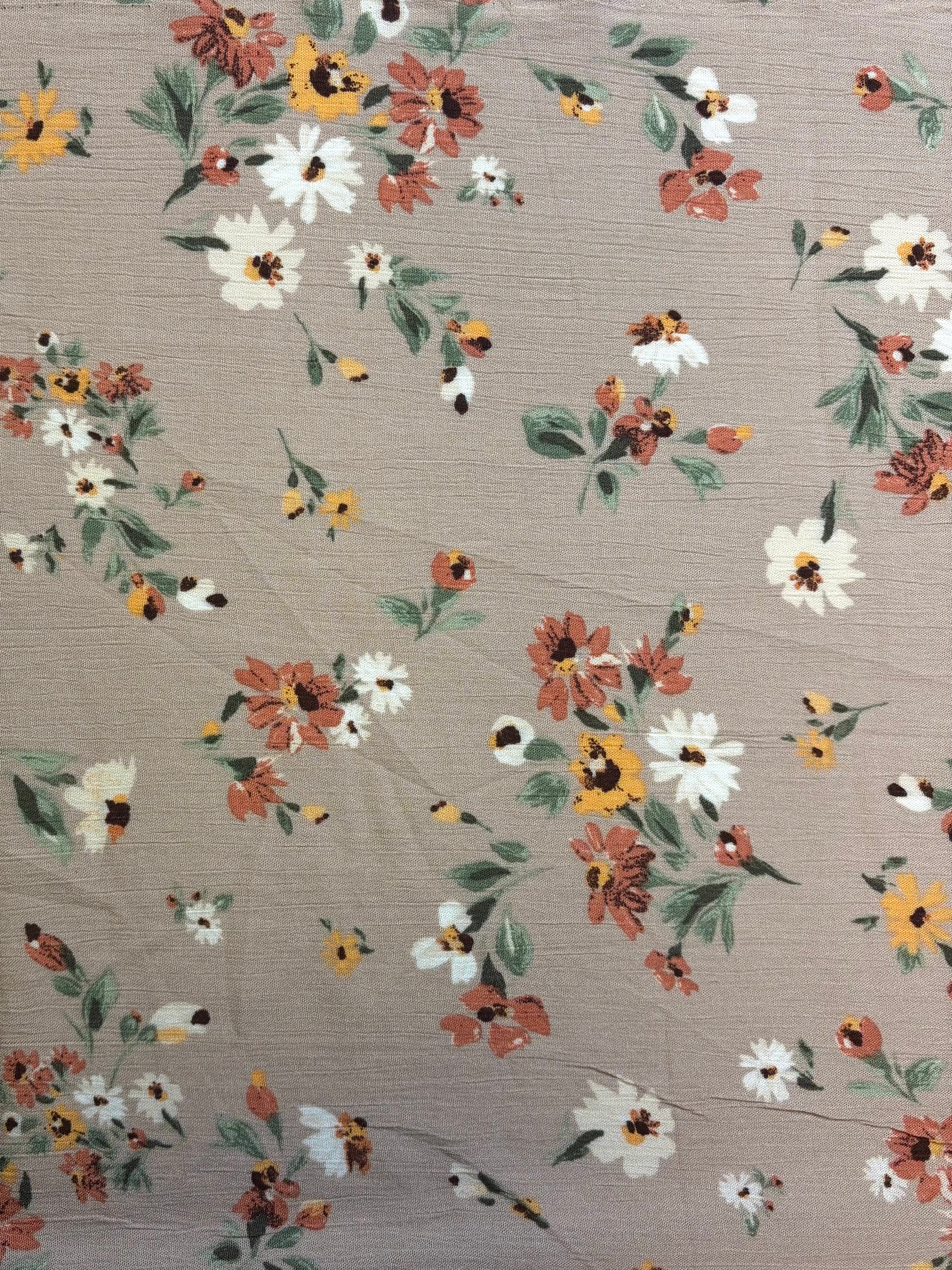Coral Flowers on Light Beige | Rayon Crinkle