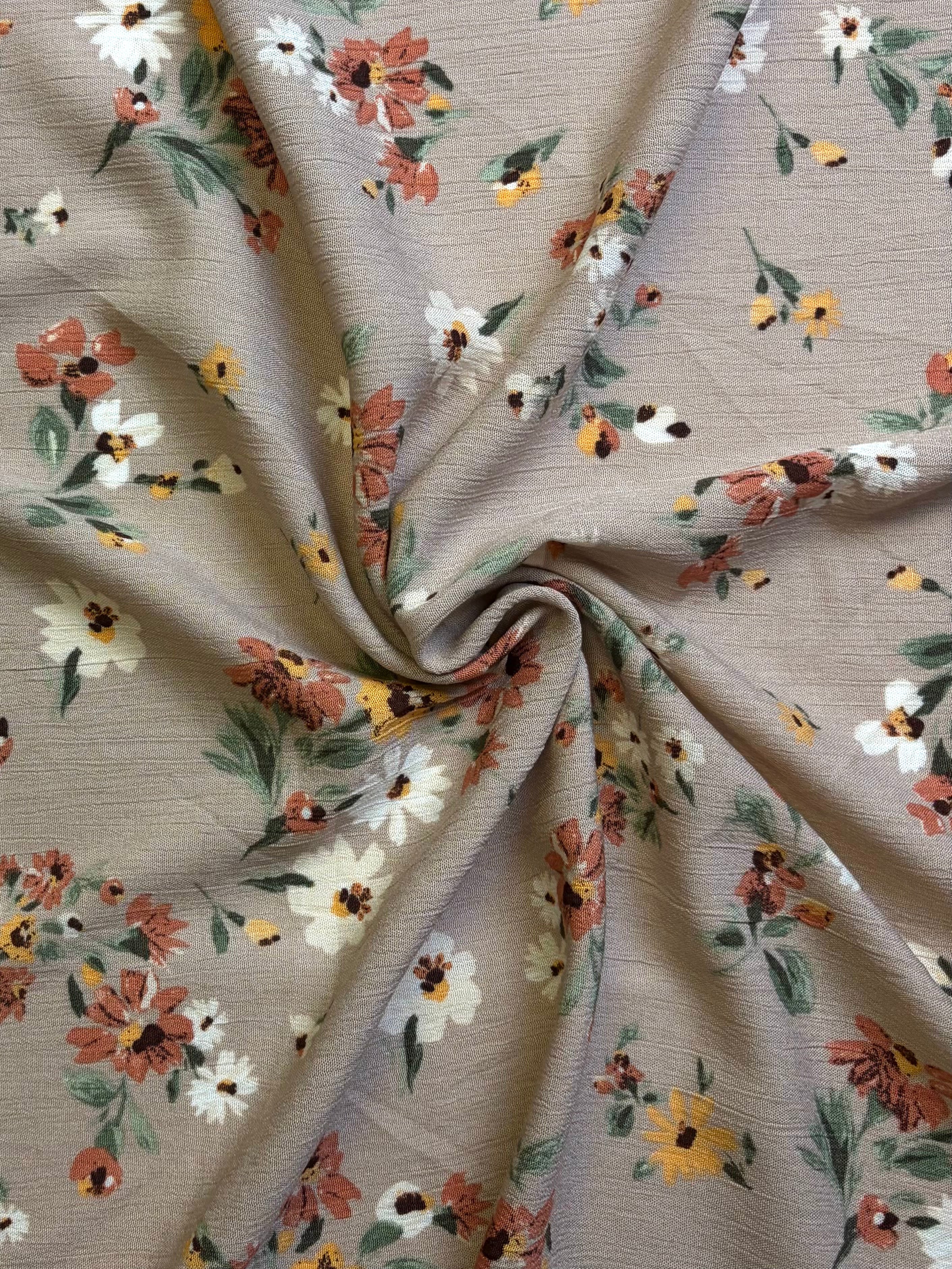 Coral Flowers on Light Beige | Rayon Crinkle