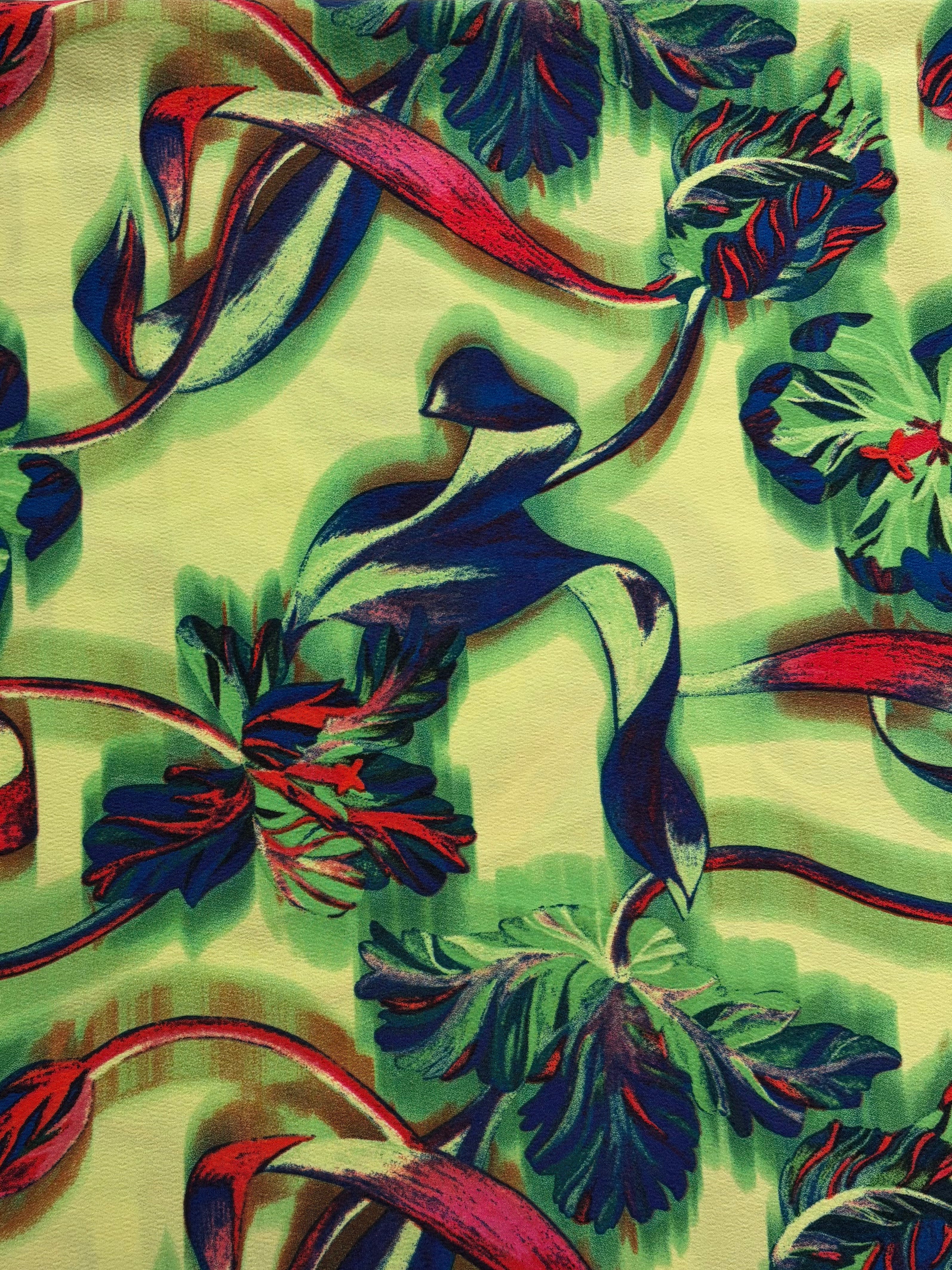 Bright Green Floral Vine Crepe