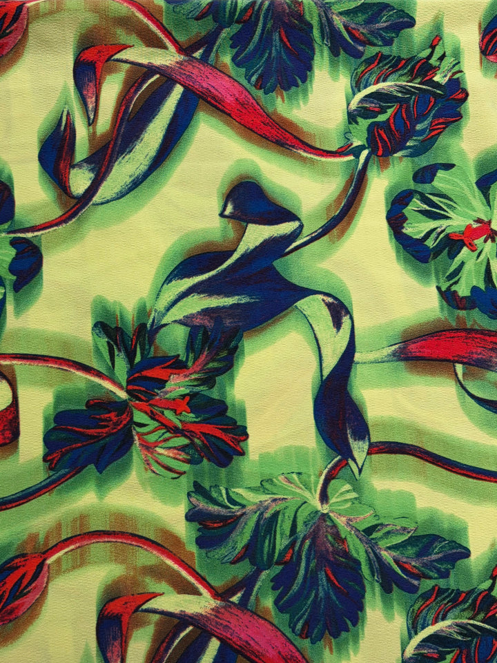 Bright Green Floral Vine Crepe