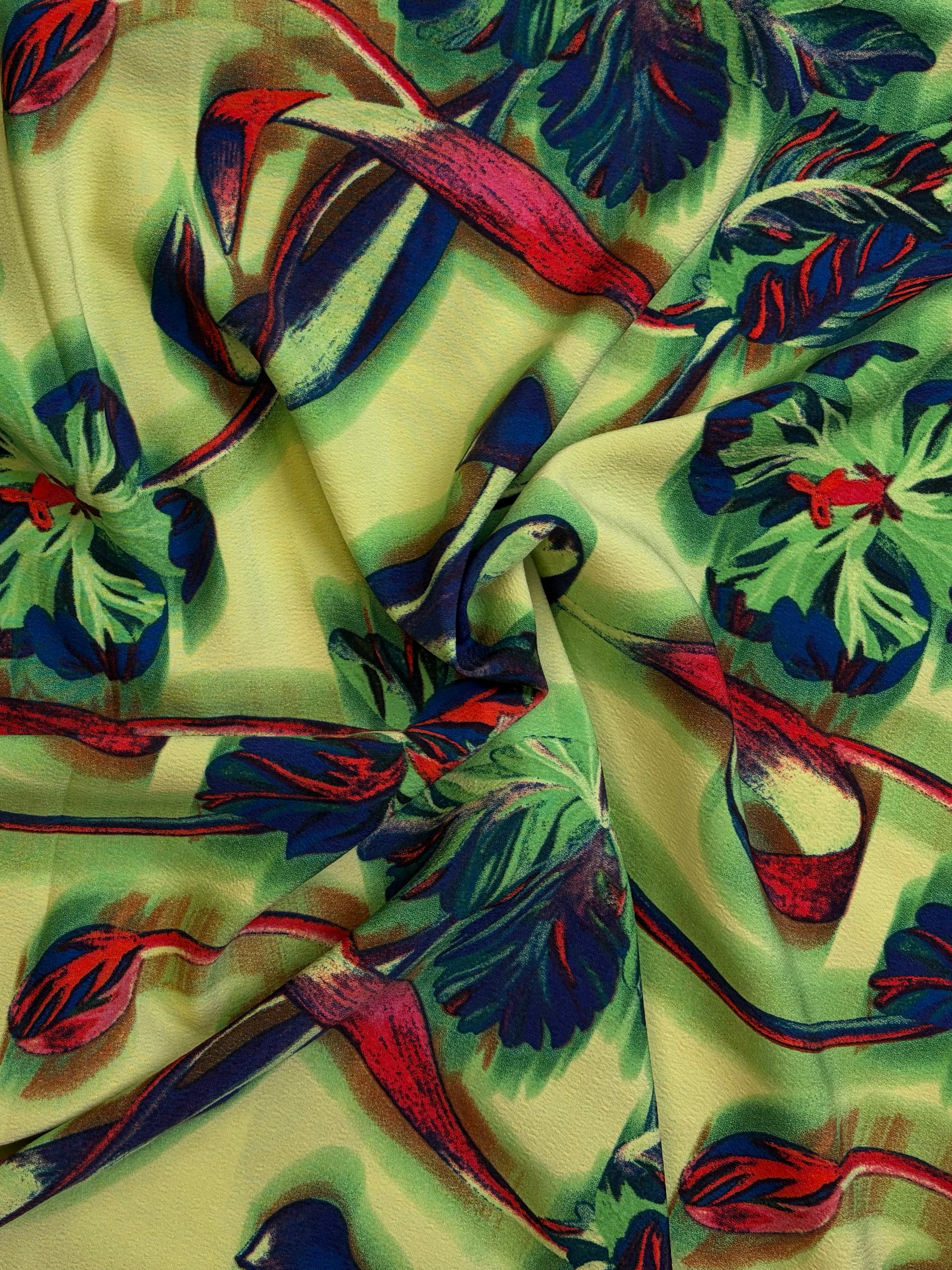 Bright Green Floral Vine Crepe