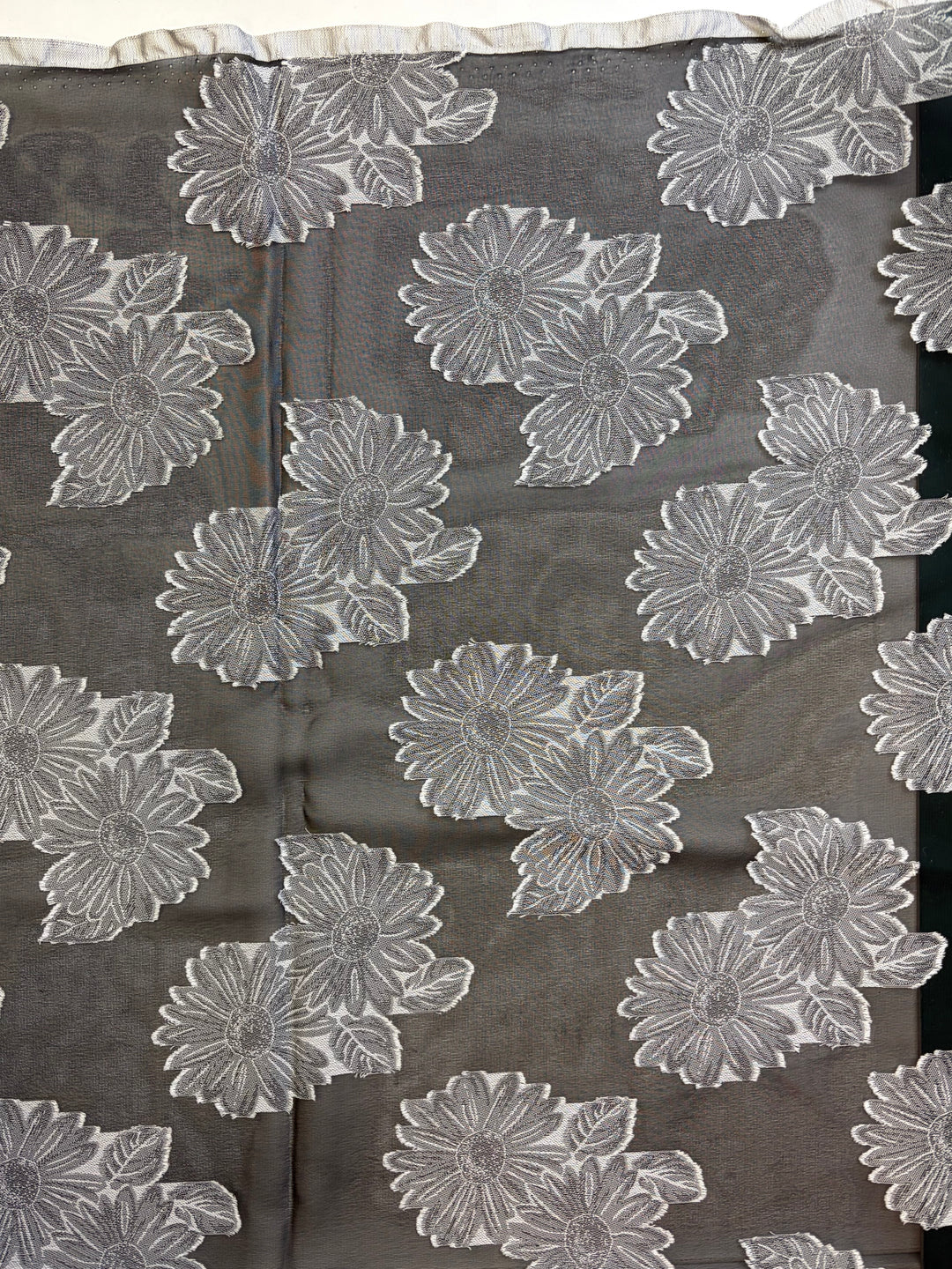 Black with Gray Flowers | Jacquard Chiffon