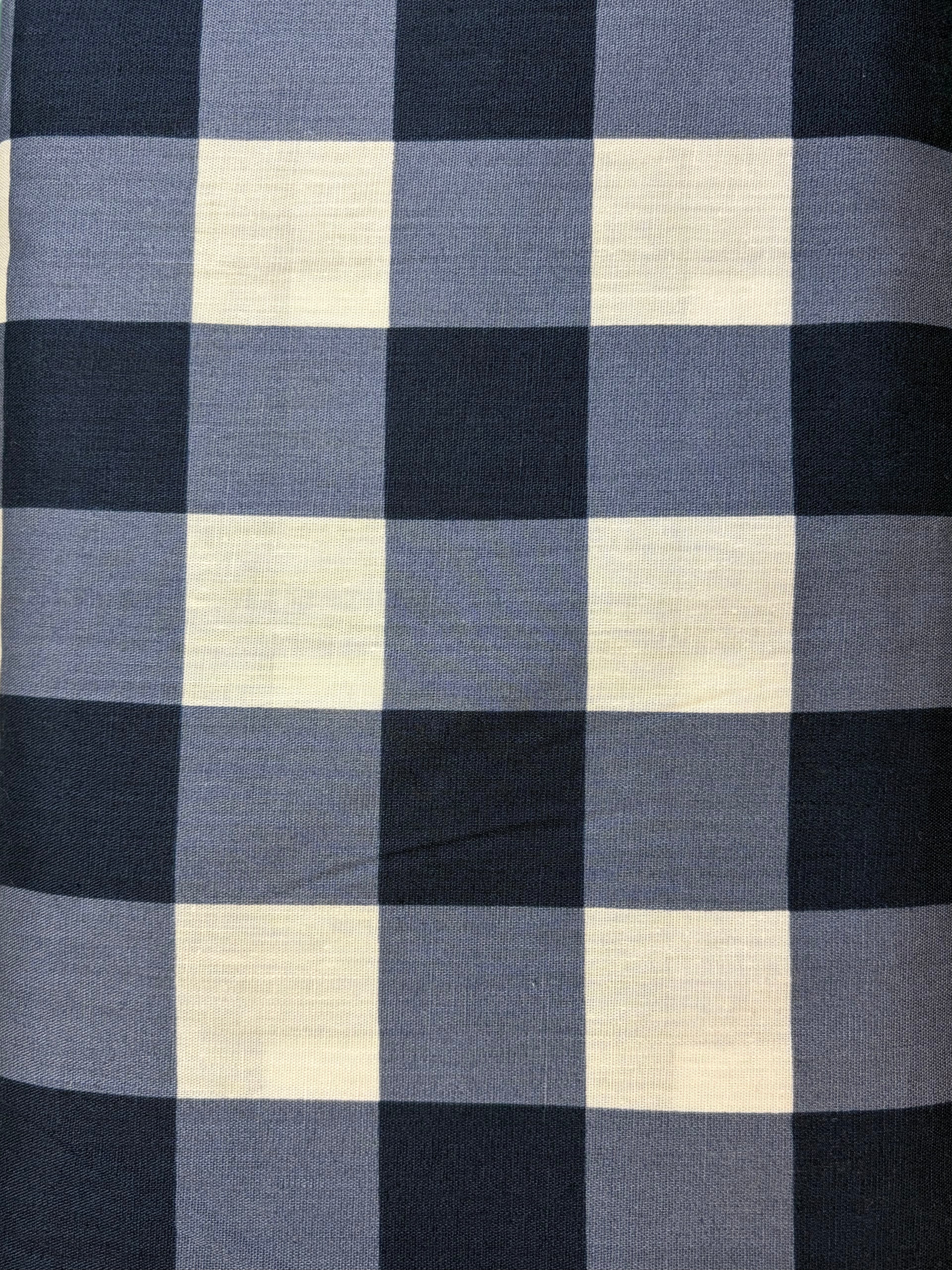 Blue and Cream Plaid Tencel Linen