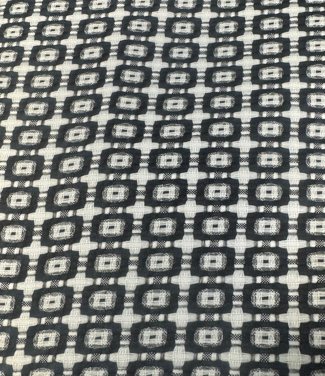 White with Black and Silver Geometric Squares | Jacquard
