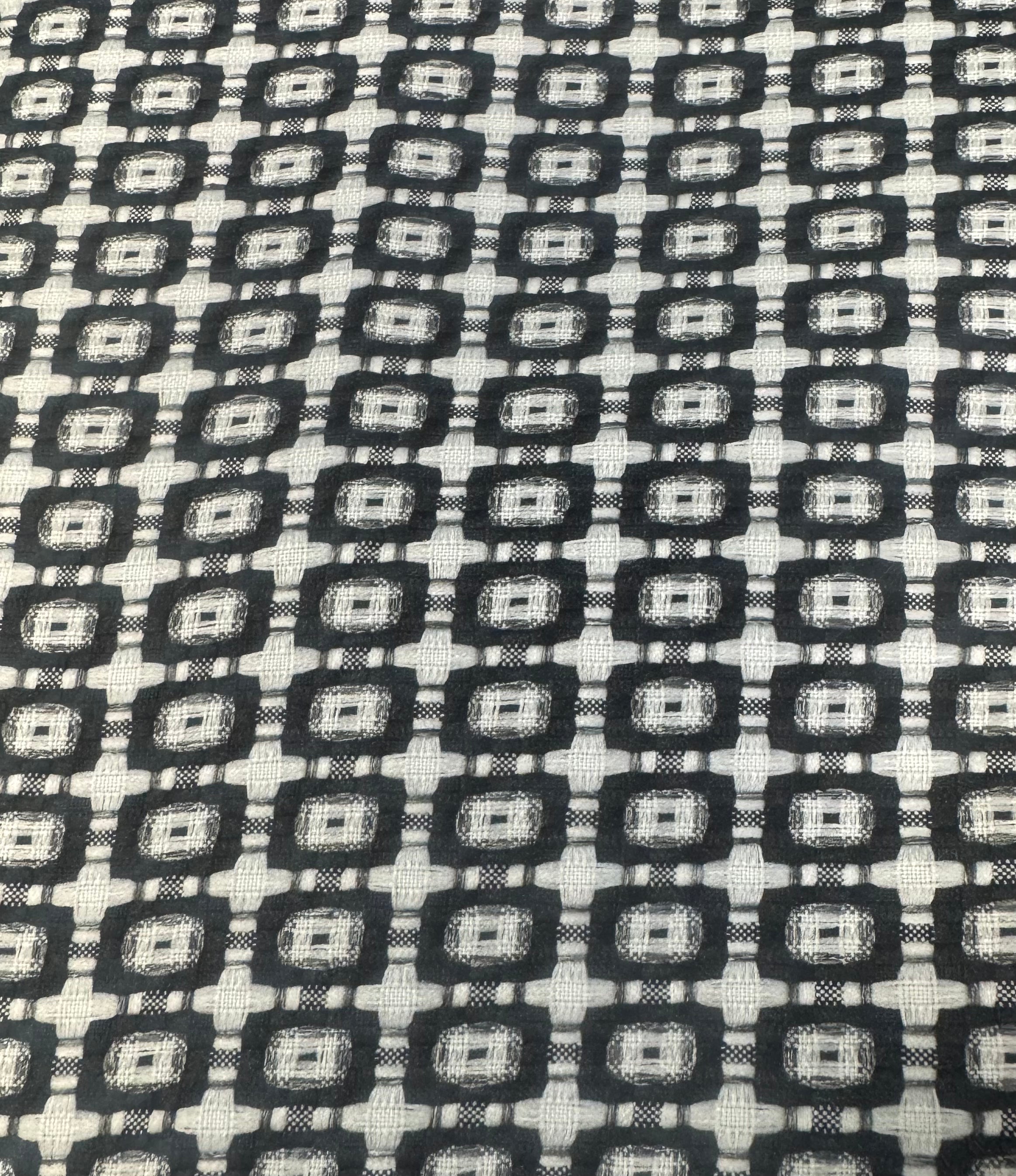 White with Black and Silver Geometric Squares | Jacquard