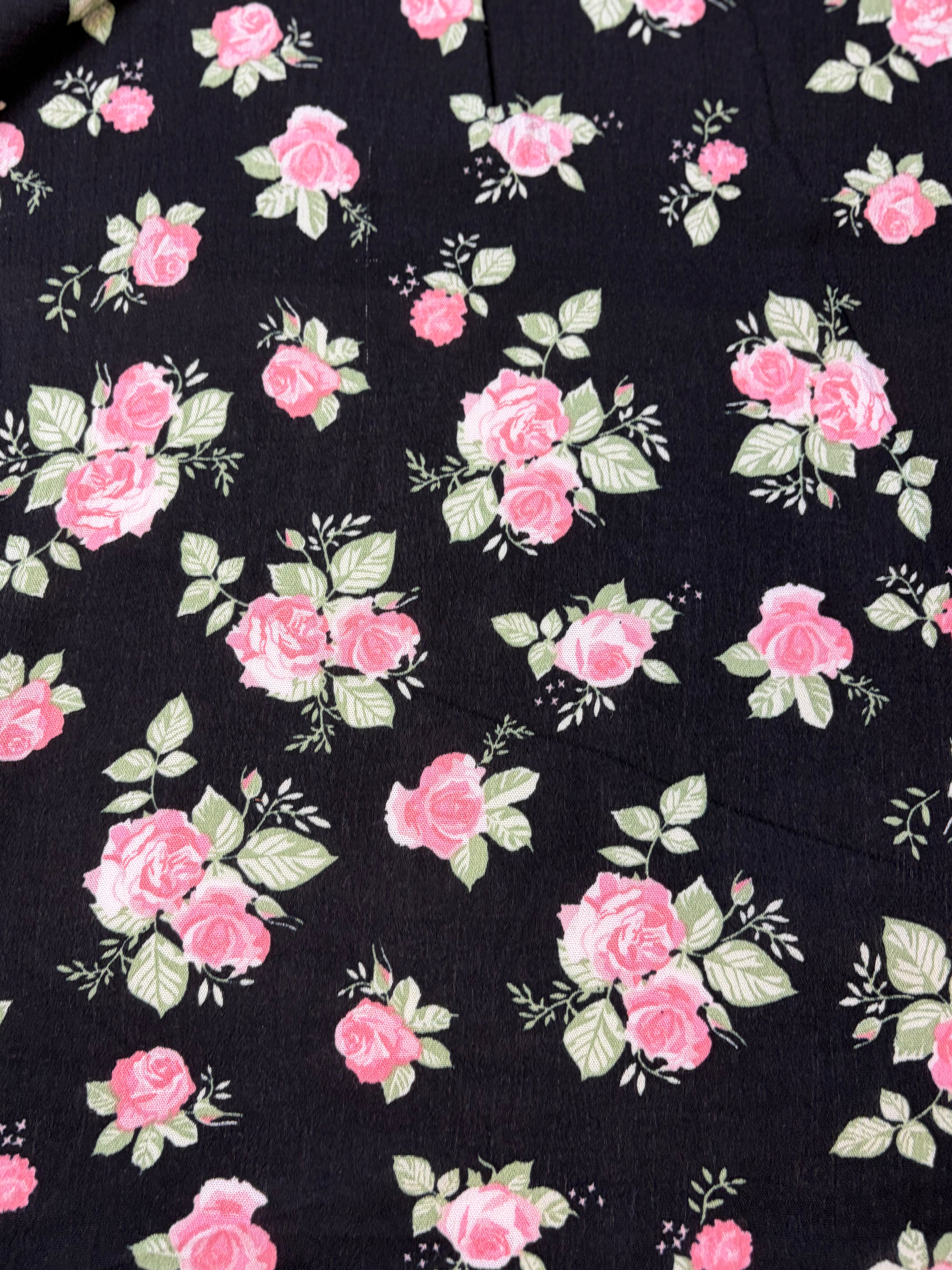 Black Floral Rose Crinkle Rayon