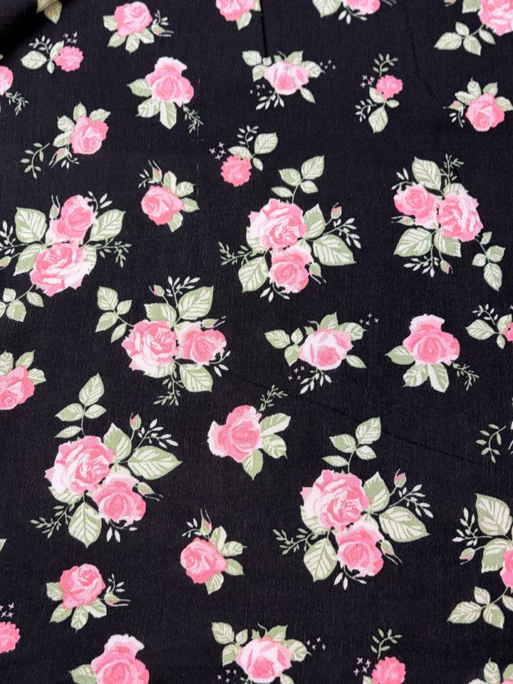 Black Floral Rose Crinkle Rayon