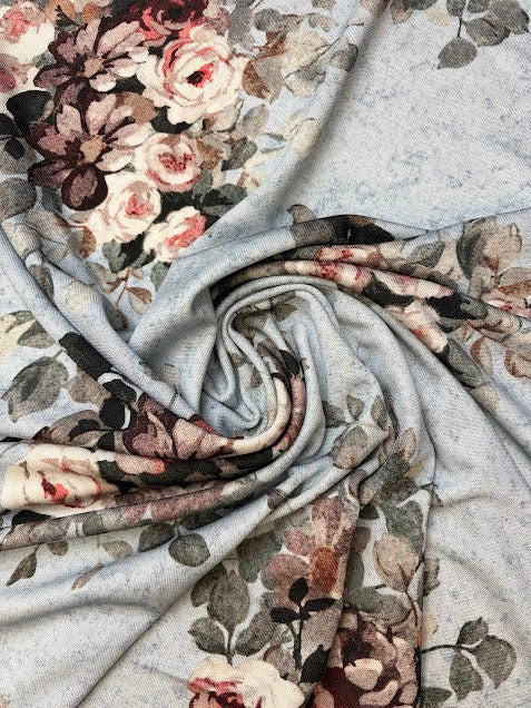 Poly Blend Purple Floral Blue Tone | Made in Italy