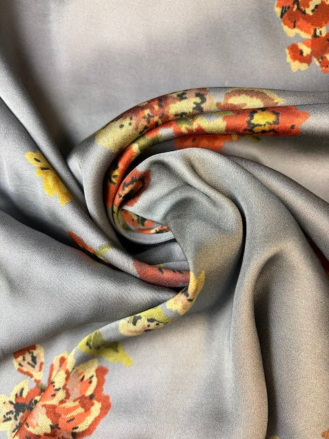 Silk Multi Floral on Dark Gray | Made in Italy