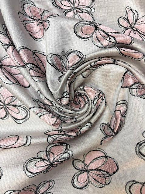 Poly Blend Pink Butterflies on Grey | Made in Italy