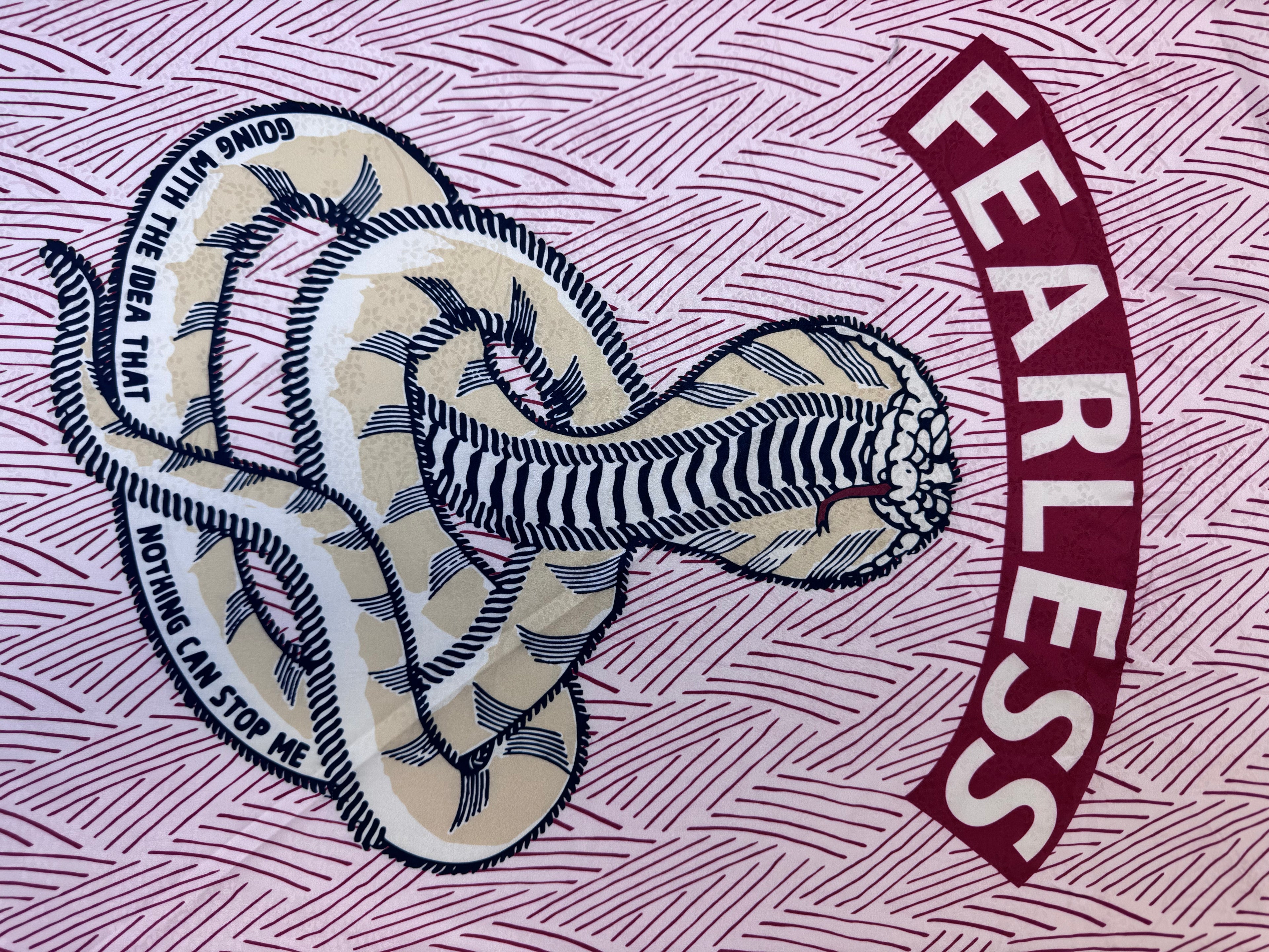 Designer Fabric "Fearless" sign | Silky Satin Jacquard