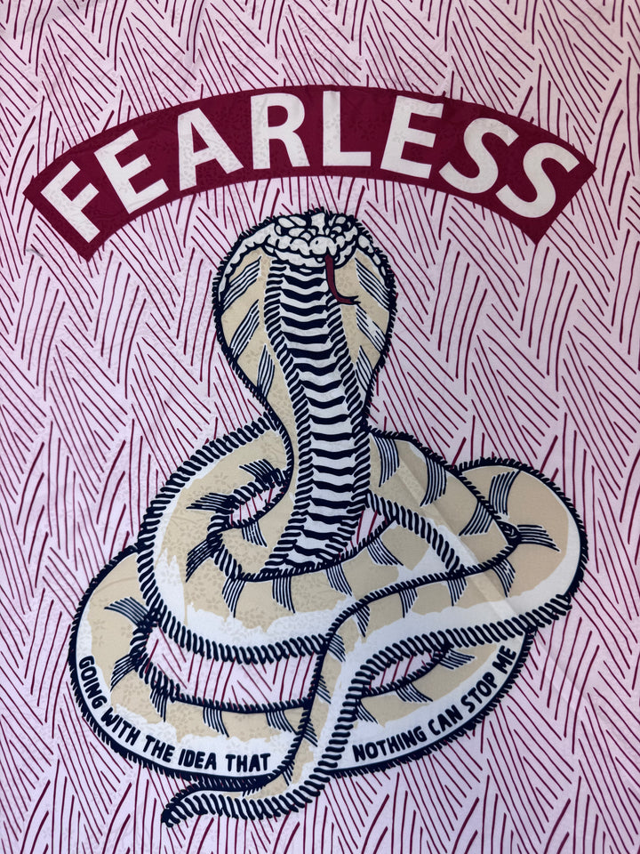 Designer Fabric "Fearless" sign | Silky Satin Jacquard
