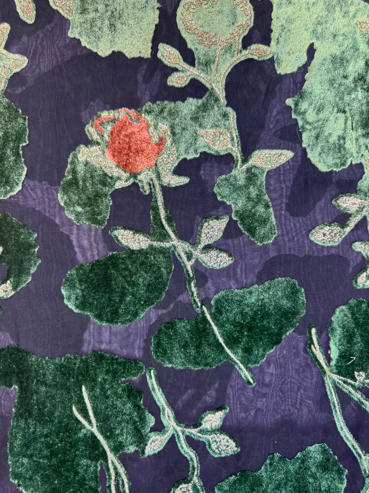 Black with Green Flowers | Silk Burnout Velvet