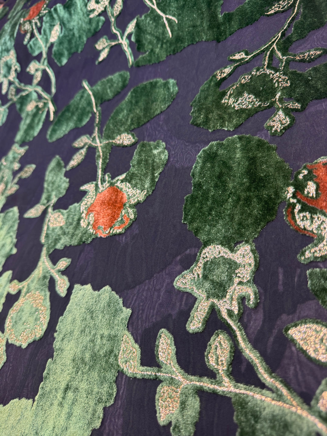 Black with Green Flowers | Silk Burnout Velvet