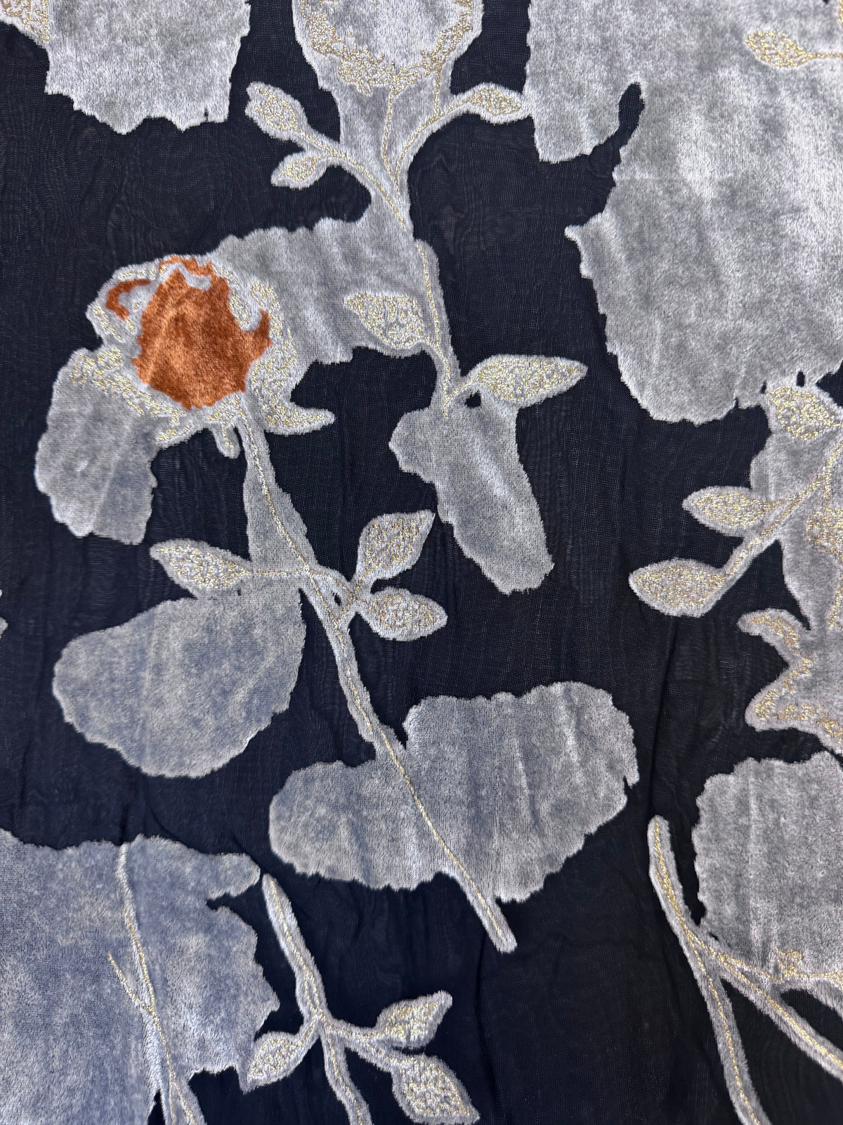 Black with Silver Flowers | Silk Burnout Velvet