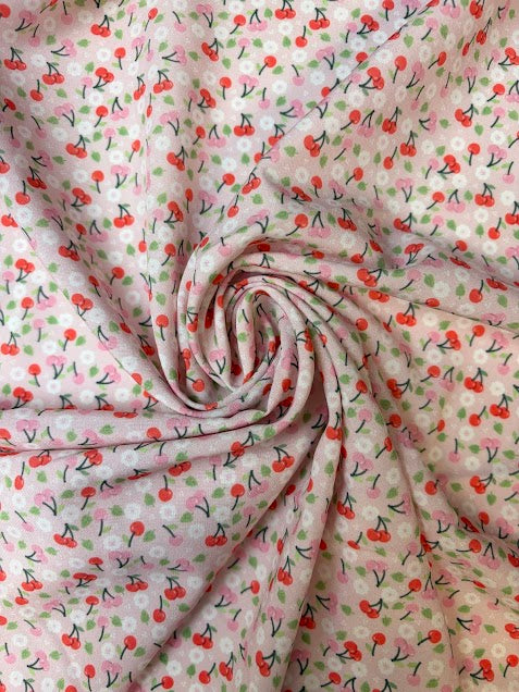 Pink Cherry Print Polyester