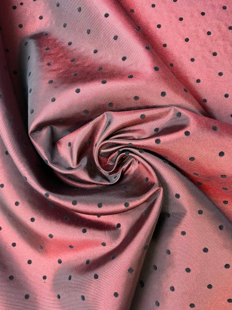 Burgundy with Black Flocked Polka Dots | Taffeta