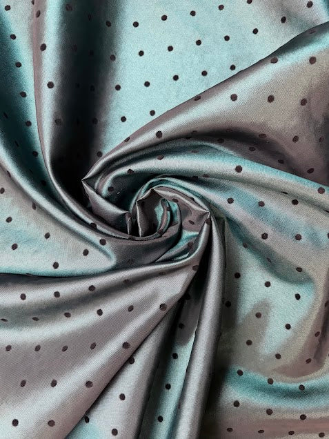 Teal with Black Flocked Polka Dots | Taffeta
