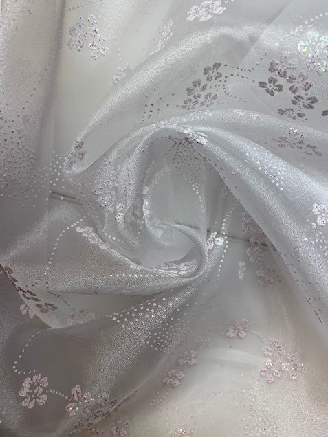 White and Pink Crystal Floral | Organza