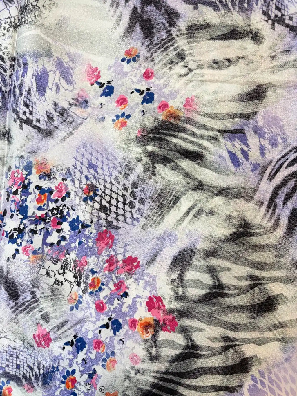 Zebra and Multicolor Floral Print | Satin