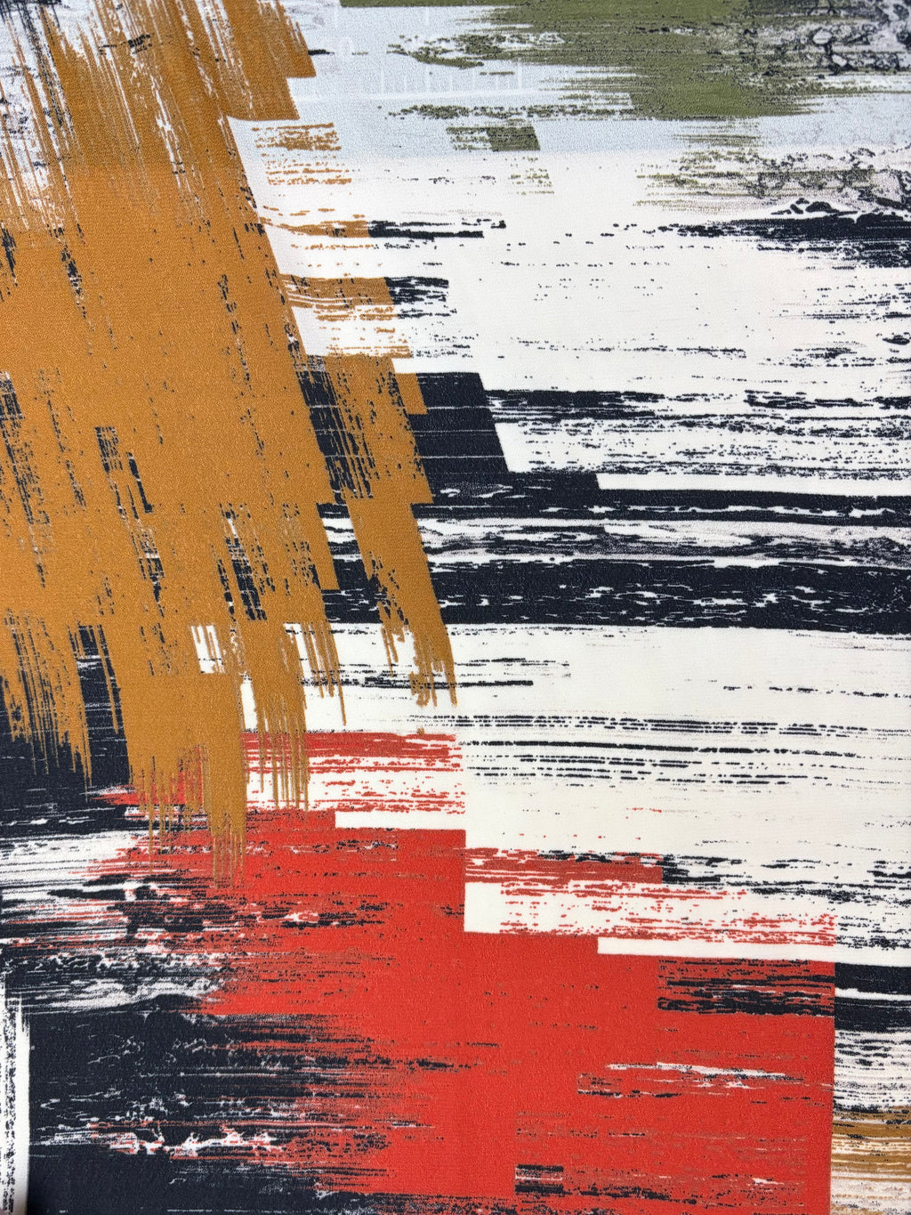 Orange Mustard and Black Paint Brush Print | Wool Dobby