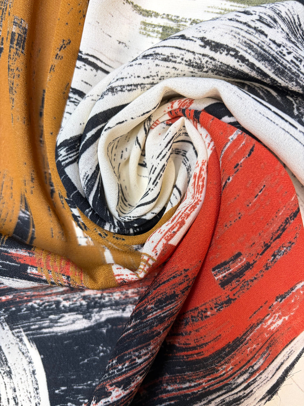 Orange Mustard and Black Paint Brush Print | Wool Dobby