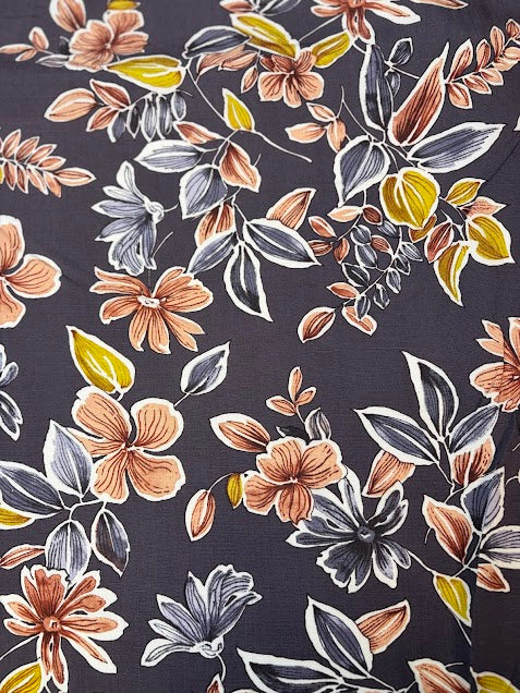 Blue Grape Floral | Rayon Slub