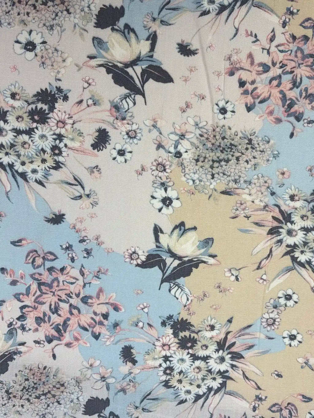 Cream and Blue Patchwork | Rayon Slub