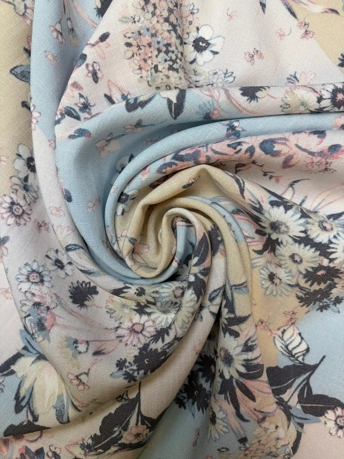 Cream and Blue Patchwork | Rayon Slub