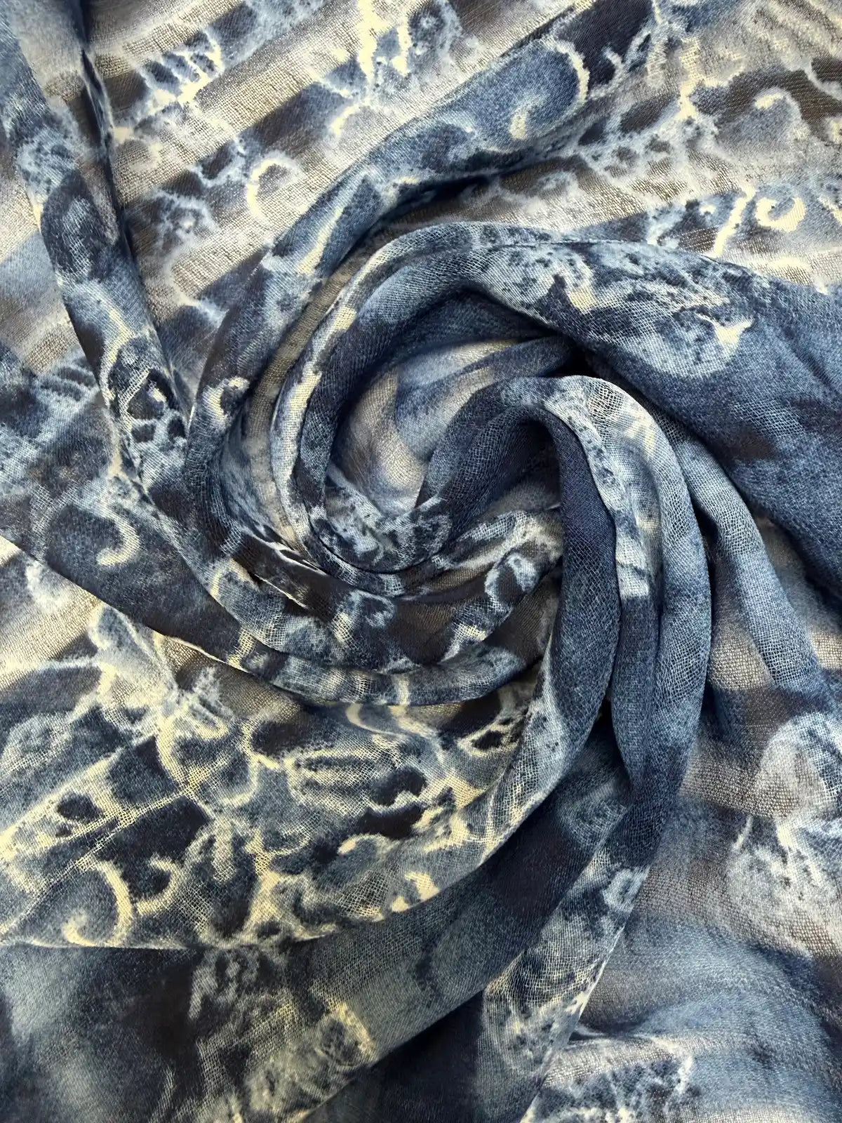 Navy Shadow Stripe with White floral | Chiffon