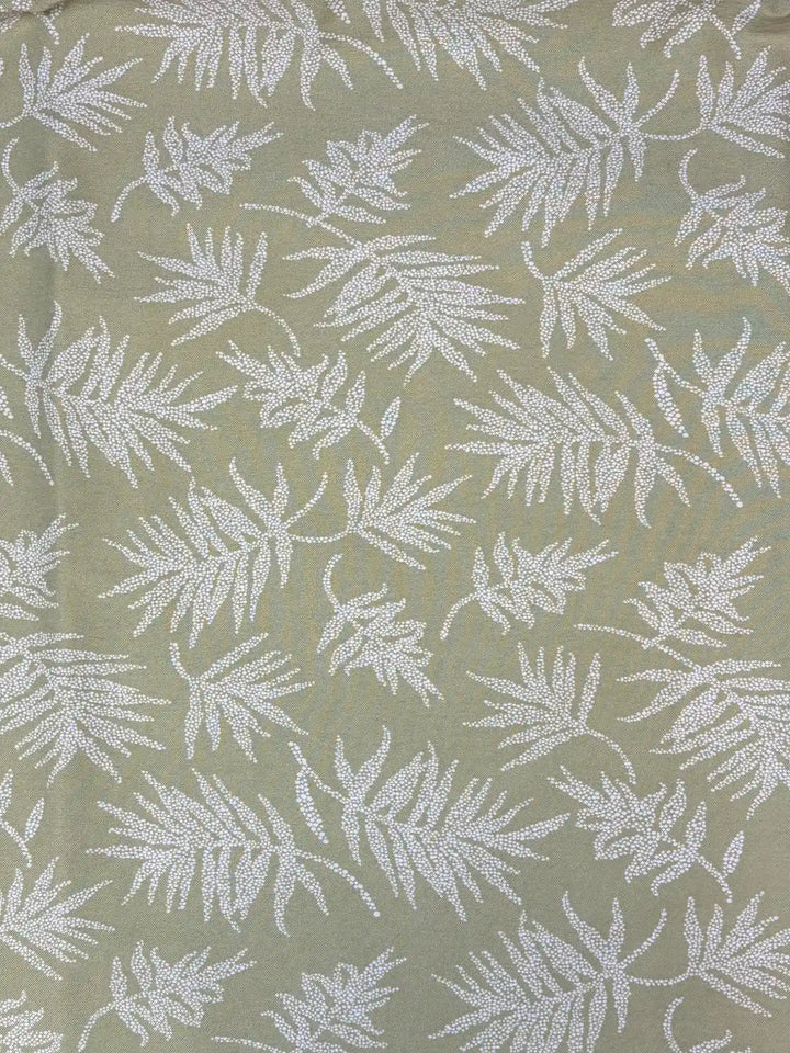 White Leaves on Sage Green | Cotton Spandex