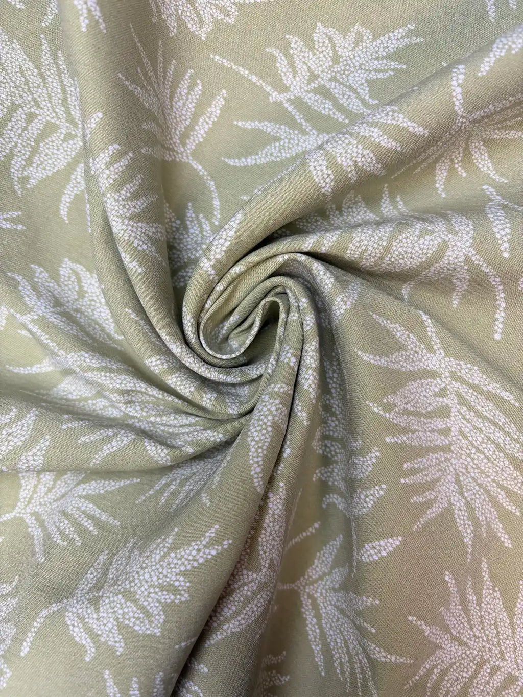 White Leaves on Sage Green | Cotton Spandex
