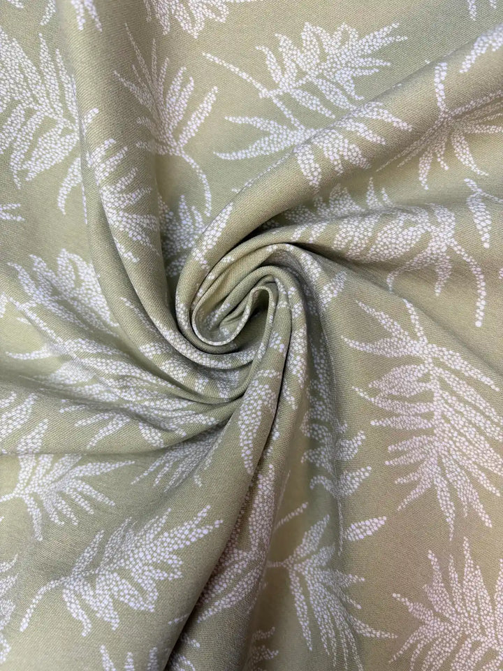 White Leaves on Sage Green | Cotton Spandex
