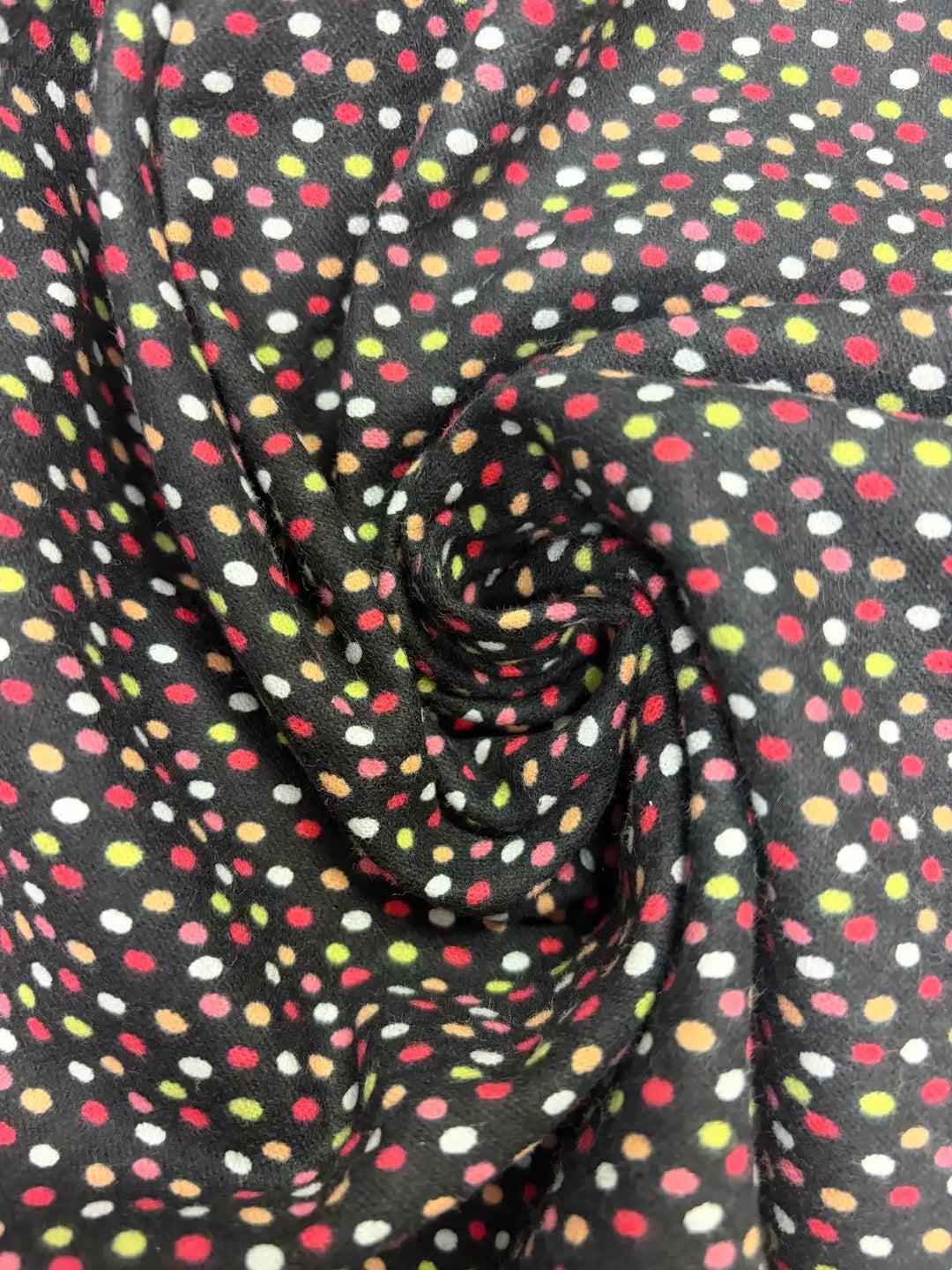 Multicolor Dots on Black | Cotton Flannel