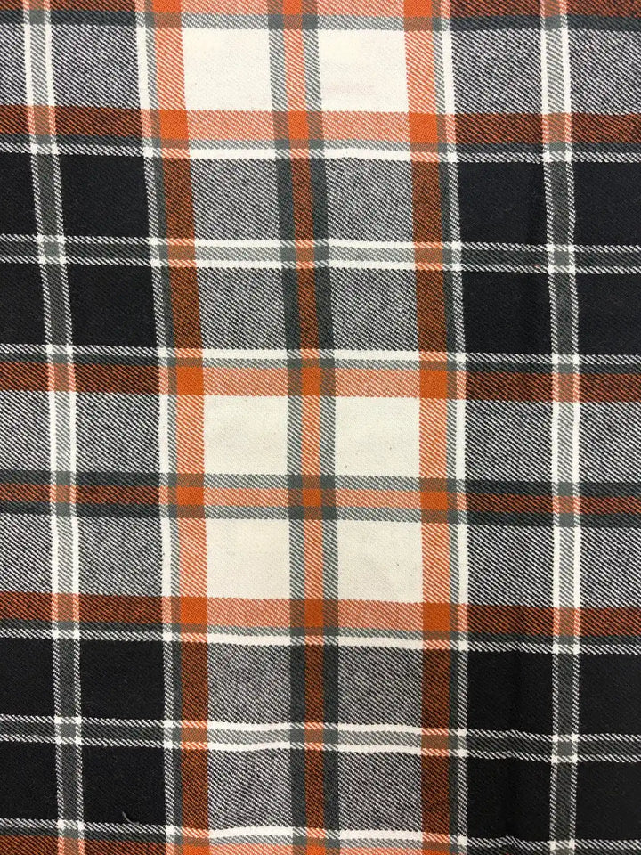 Orange, Black, and White Plaid | Cotton Flannel