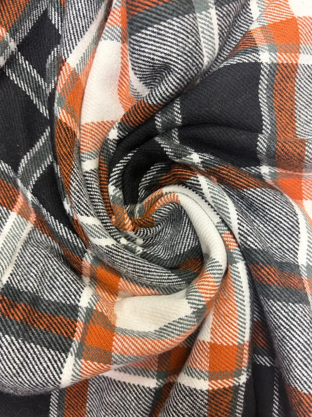 Orange, Black, and White Plaid | Cotton Flannel