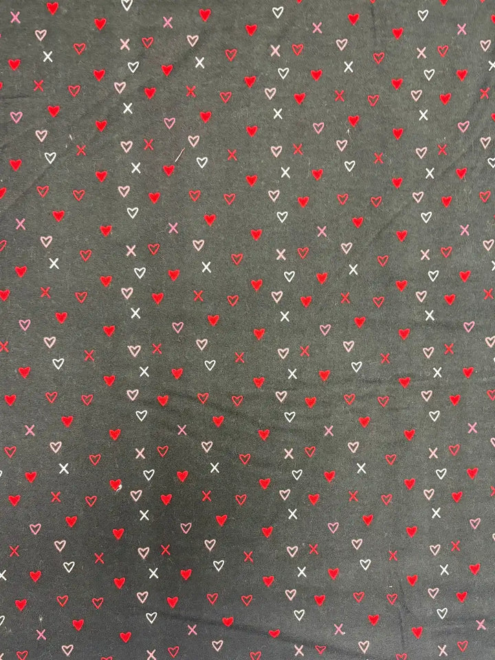 Black with Hearts in Red and Pink | Cotton Flannel