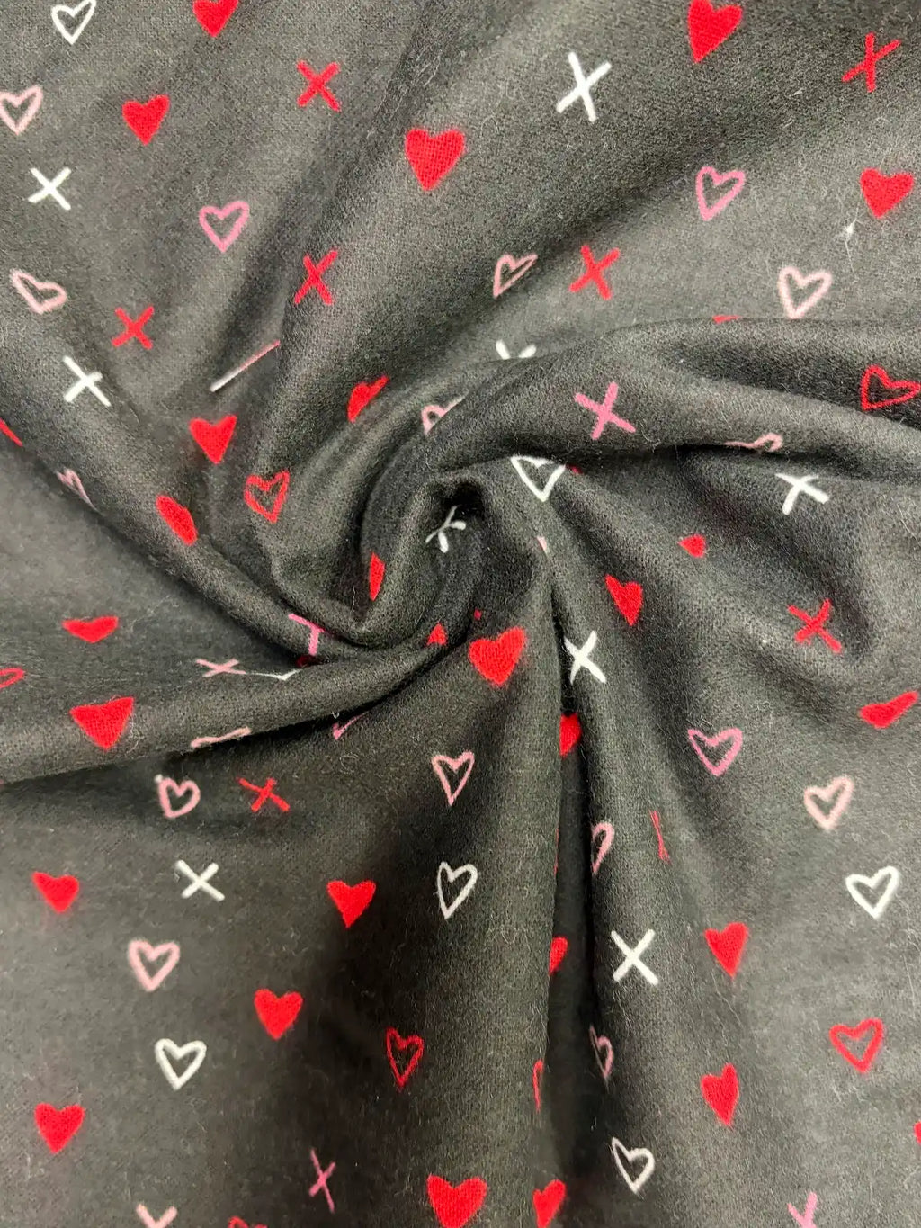 Black with Hearts in Red and Pink | Cotton Flannel