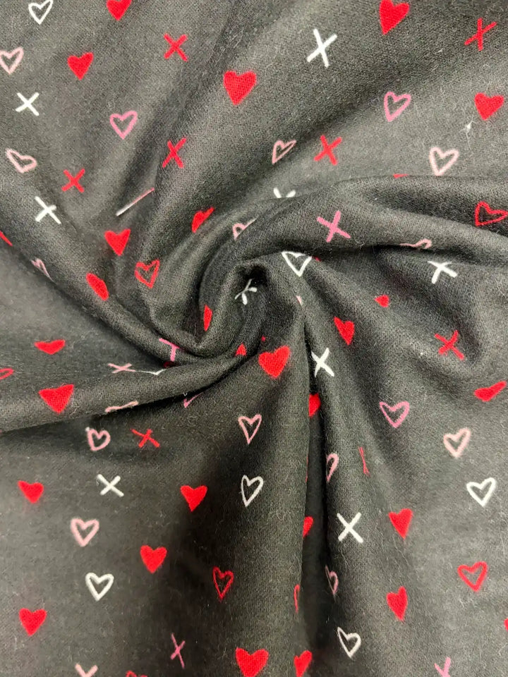 Black with Hearts in Red and Pink | Cotton Flannel