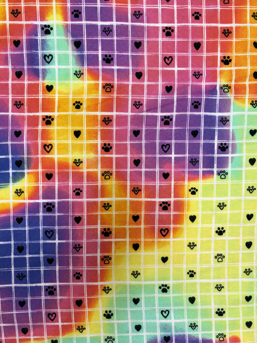Multicolor Grid with Paw Prints | Cotton Flannel