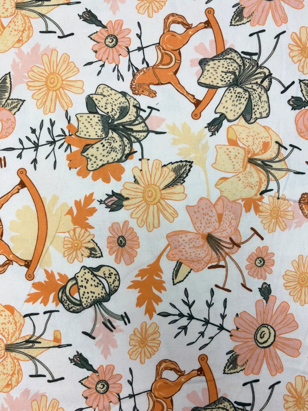Rocking Horses and Florals on Cream | Cotton Flannel