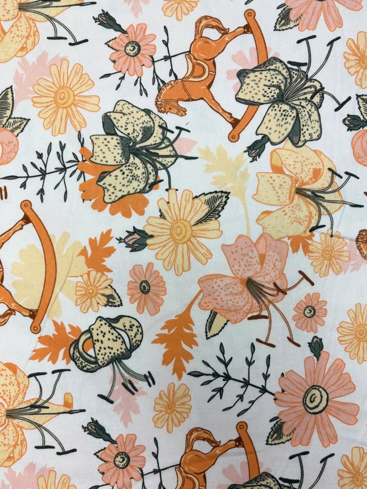 Rocking Horses and Florals on Cream | Cotton Flannel