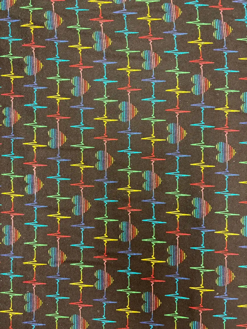 Multicolor Heartbeat on Black | Cotton Flannel