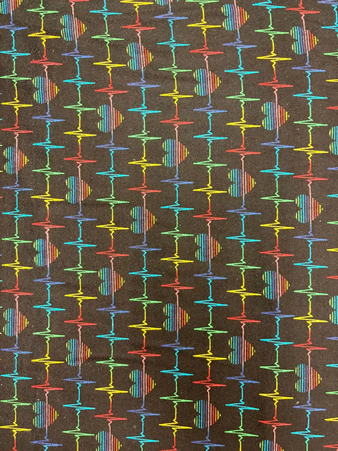 Multicolor Heartbeat on Black | Cotton Flannel
