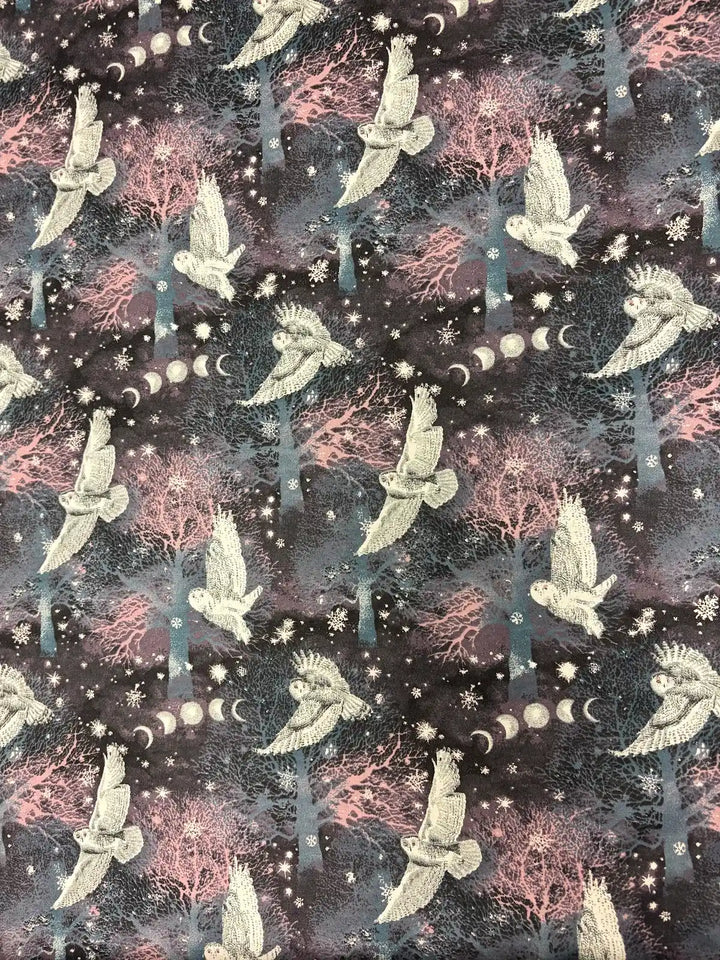 White Owls on Deep Purple | Cotton Flannel