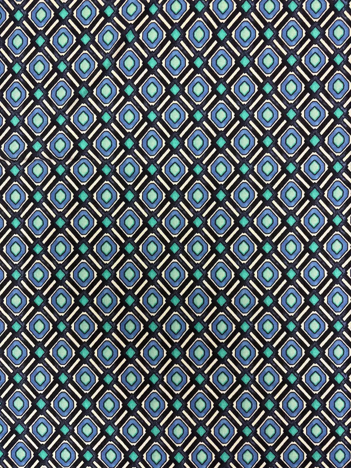 Blue, White, and Black Geometric Print | Cotton Spandex