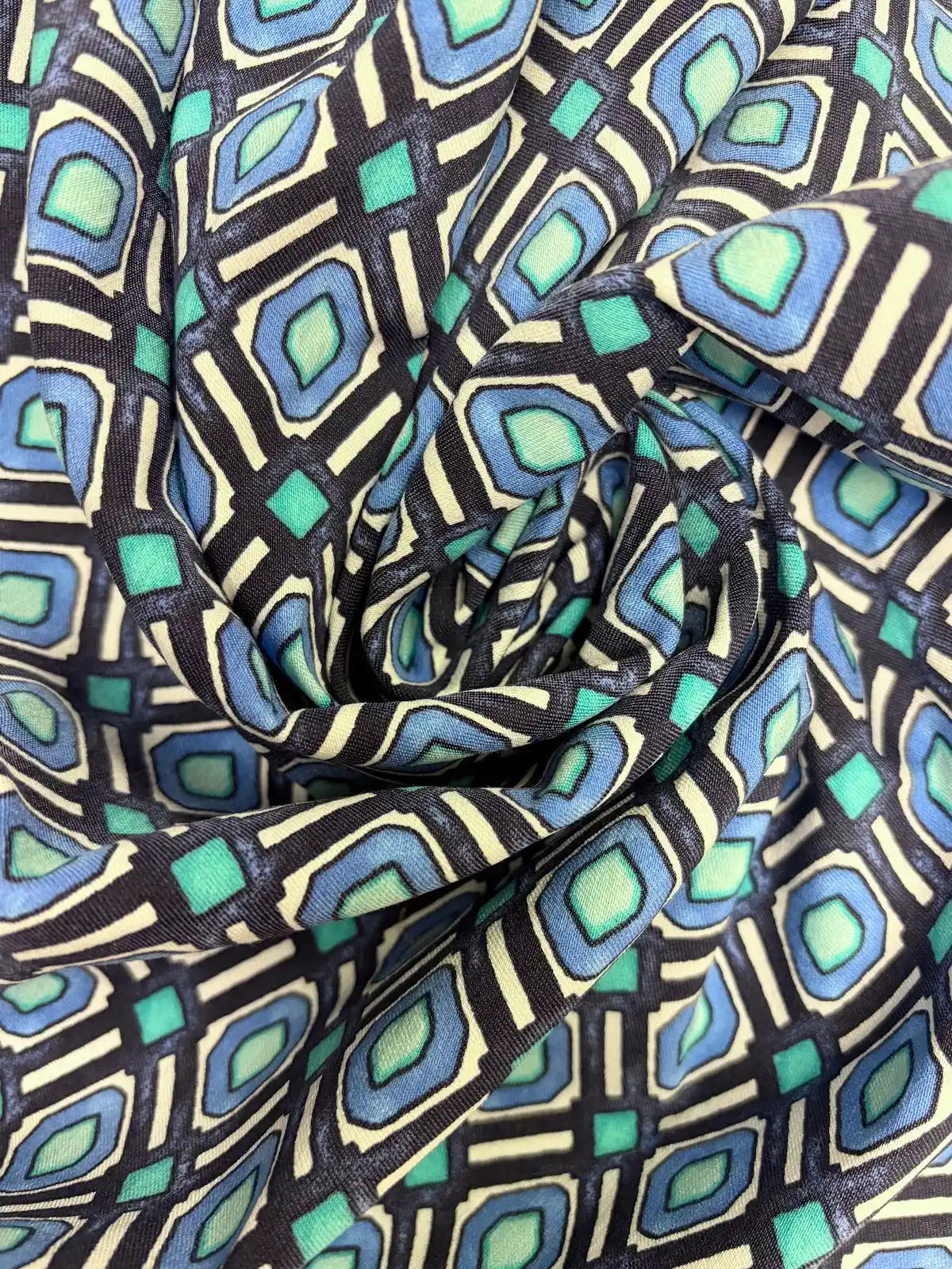 Blue, White, and Black Geometric Print | Cotton Spandex