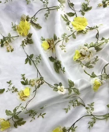 Yellow 3D Floral Organza